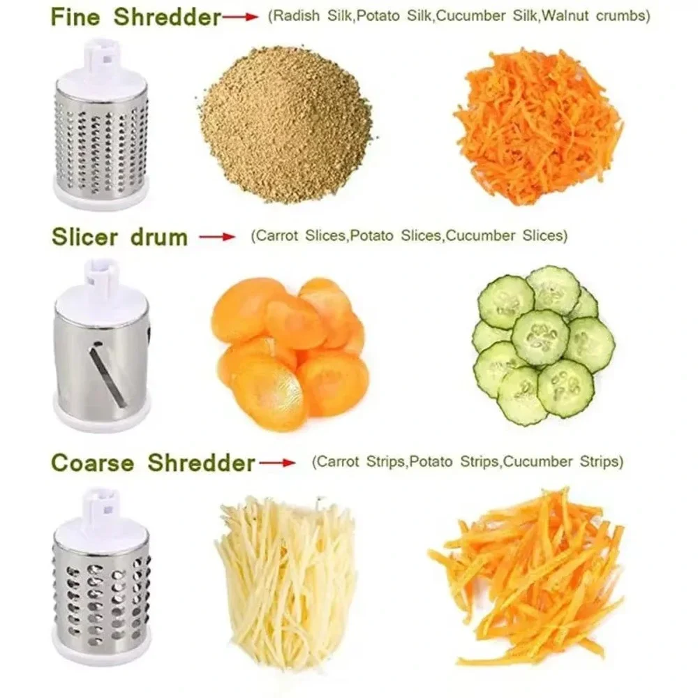 Manual‎ Rotary Vegetable Cutter & Grater 3-Blade – Kitchen Food Slicer, Red